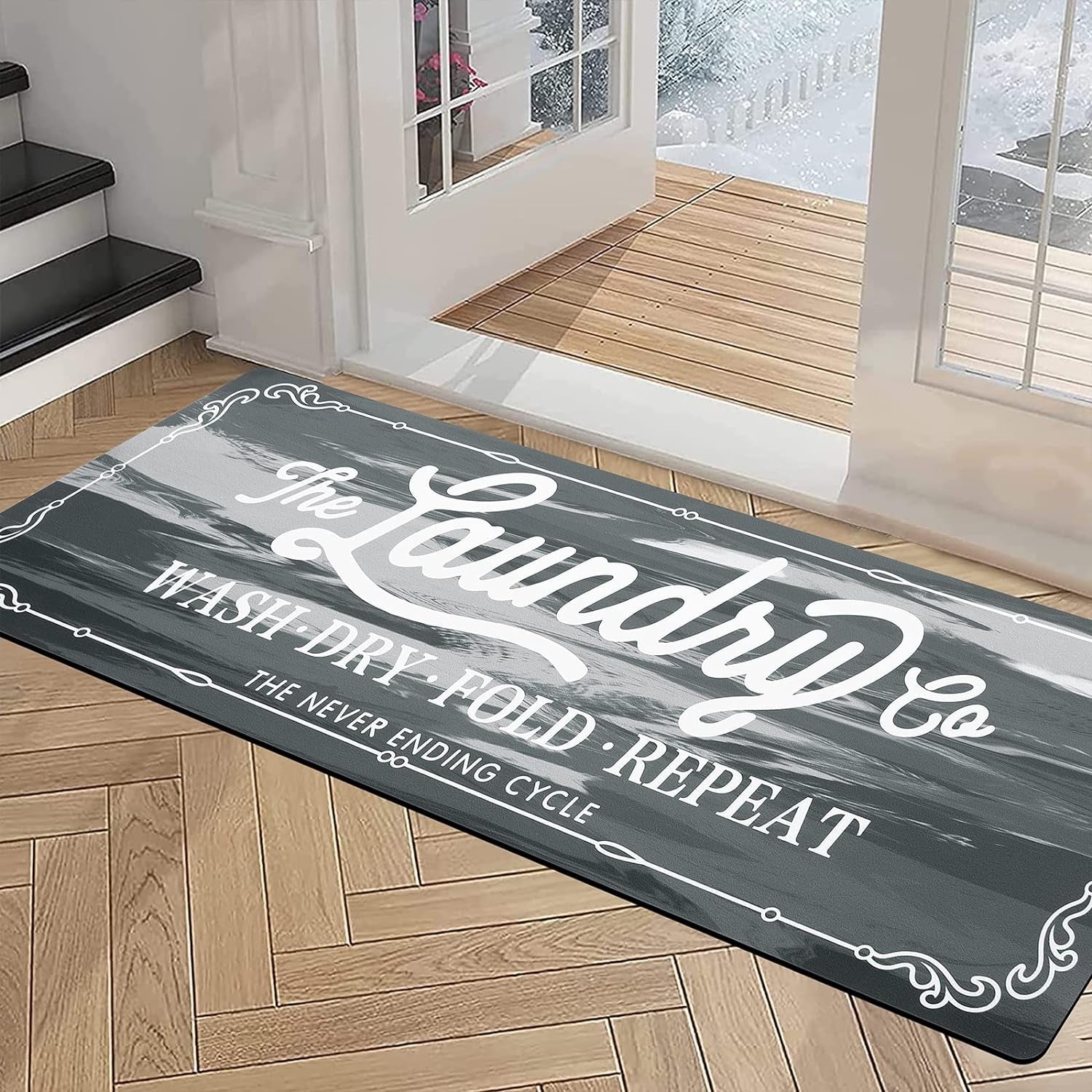 Farmhouse Laundry Room Rug Runner 20"X48" Rubber Non Slip Kitchen Mats for Floor Waterproof Laundry Area Rug Washable Floor Carpet Runner for Entryway Bathroom Hallway Mudroom