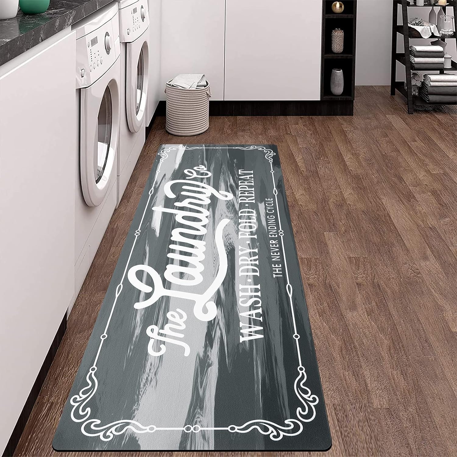 Farmhouse Laundry Room Rug Runner 20"X48" Rubber Non Slip Kitchen Mats for Floor Waterproof Laundry Area Rug Washable Floor Carpet Runner for Entryway Bathroom Hallway Mudroom